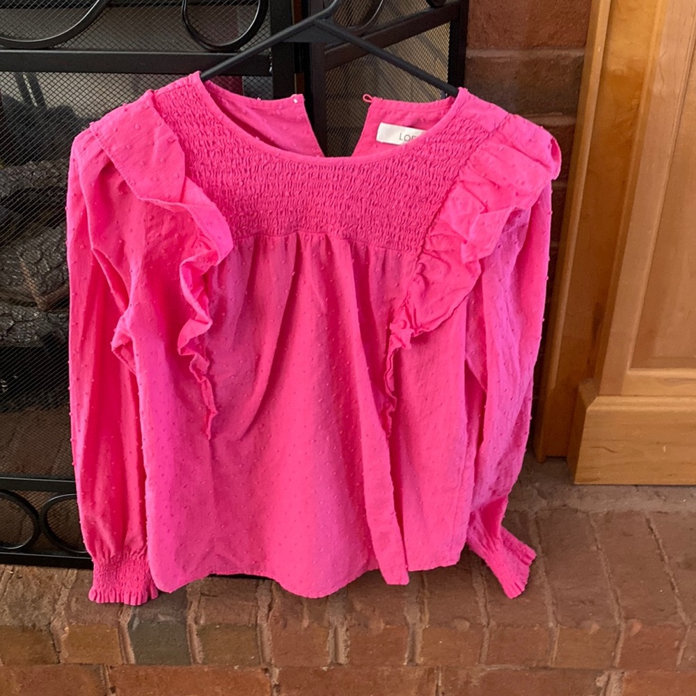 Loft pink ruffle top XS